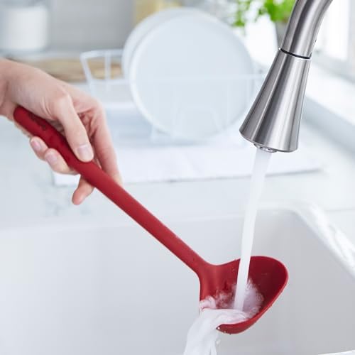 GreenPan Silicone Ladle, Soup Mixing Stirring Serving, Cooking Kitchen Utensil, Flexible Rubber Nonstick Cookware, Rigid Steel Core, Heat-Resistant, Anti-Slip Handle, BPA-Free, Dishwasher Safe, Red