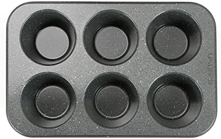 Monfish 2PCS Deep Jumbo Muffin Pan 6 Cup Carbon Steel Black Stone non Stick Coating Muffin Tin 3.5diax3 cup