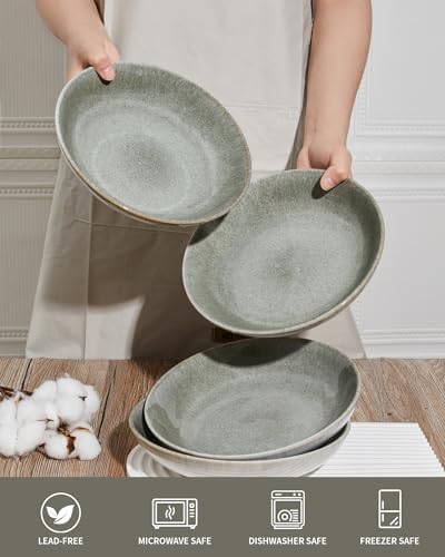 Pokini Stoneware Dinnerware Sets for 4, 16pcs Plates and Bowls Sets Dishes