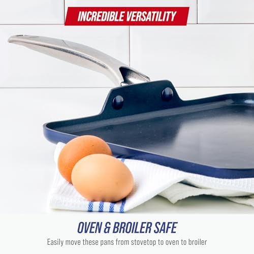Blue Diamond 11" Diamond Infused Ceramic Nonstick Square Griddle Pan, Blue