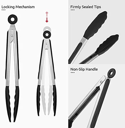 U-Taste Kitchen Tong for Cooking, 600ºF Heat-Resistant Silicone, 9in/Black