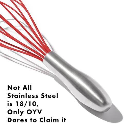 OYV 10-Inch Red Silicone Whisk, Non-Scratch, 18/10 Stainless Steel Handle