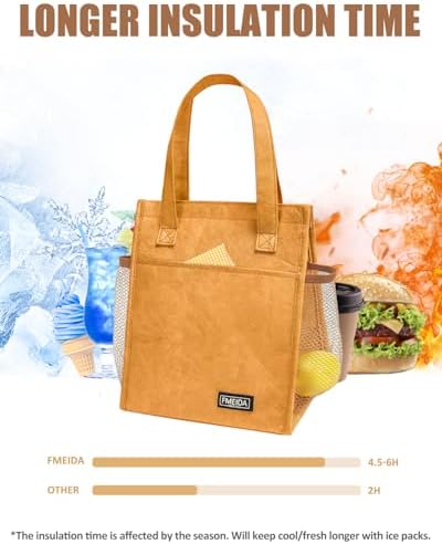 Fmeida Insulated Lunch Bag Women Men, 6.75L Small Lunch Bags with Multiple Pockets, Reusable Thermal Cooler Tote for Work, Office, Picnic, Travel | Hook and Loop Closure, Paper
