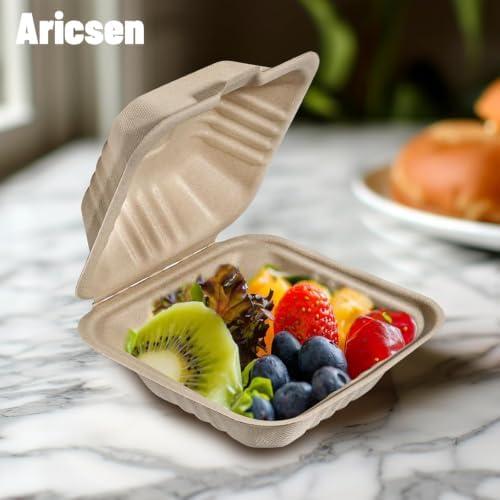 Aricsen Disposable 100 Pack 6×6 Inch Takeout Lunch Box Containers with Lids