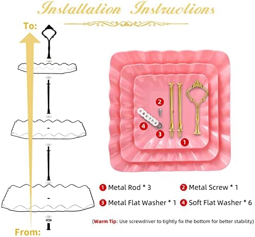 DAFURIET Plastic Dessert Cupcake Stand, 3 Tier Cupcake Tower Holder, Pink