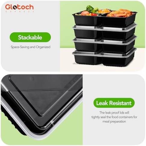 Glotoch 3-Compartment Meal Prep Containers with Lids, 34 oz, 50 Pack
