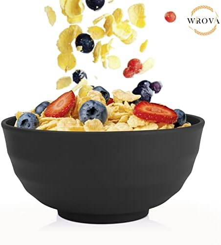 Wrova Wheat Straw Bowls Set 60 OZ Unbreakable Large Cereal Bowls Set of 6 Microwave and Dishwasher Safe Bowls Big Bowls for Camping and Picnic BPA Free Soup Bowl for Serving Oatmeal and Salad. Black