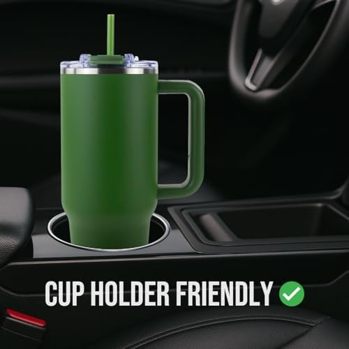 Hogg Big Swig 40oz Tumbler with Handle and Straw - Hunter Green, 40 oz Tumbler, Insulated Cup with Handle, 40oz Water Bottle with Straw, Thermal Cups, Leak Proof Lid, Travel Mugs, Stainless Steel
