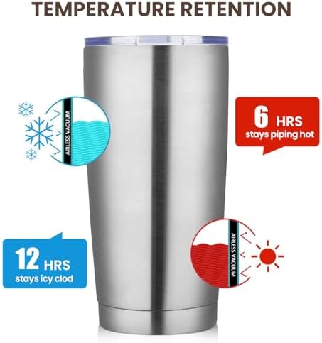 MEWAY 20oz Tumbler 4 Pack Double Wall Vacuum Insulated Travel Mug Bulk, Stainless Steel Tumblers with Lid and Straw, Durable Powder Coated Coffee Cups for Cold & Hot Drinks (Silver, 4)