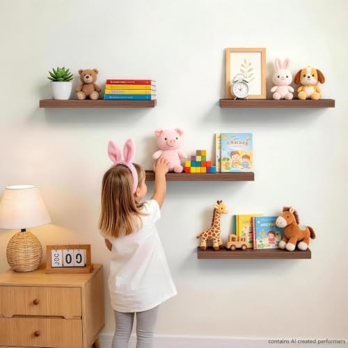 BAYKA Walnut-Like Floating Shelves 15.7in, 3 Pack, Wall Mounted Wall Decor