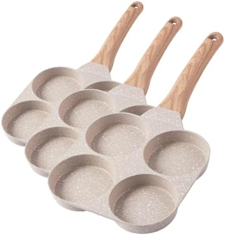 CAROTE Egg Pan Omelette Pan, 4-Cup Nonstick Granite Omelette Skillet - Pancake Pan and Healthy Egg Cooker Suitable for Gas Stove & Induction Cookware (Pack of 3)