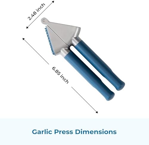 OOU Garlic Press, Stainless Steel Garlic Mincer with Premium Zinc Alloy Construction, Easy-Squeeze Ergonomic TPE Non-Slip Grip Handles, Reverse Cleaning Bumps and Dishwasher Safe Design, Blue