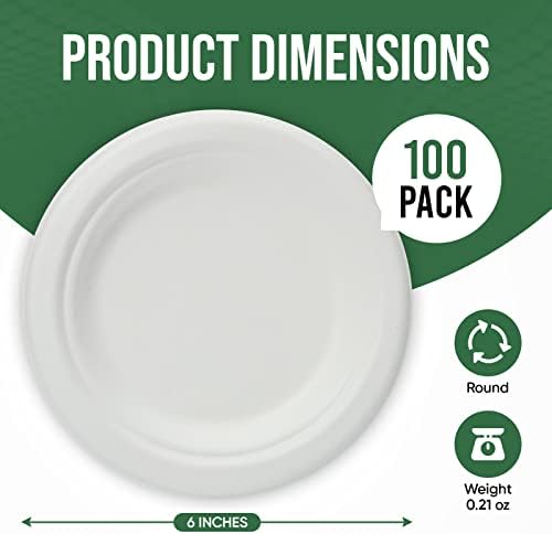 TaidMiao 6 inch Paper Plate 100 Pack Small Disposable, 100% Compostable
