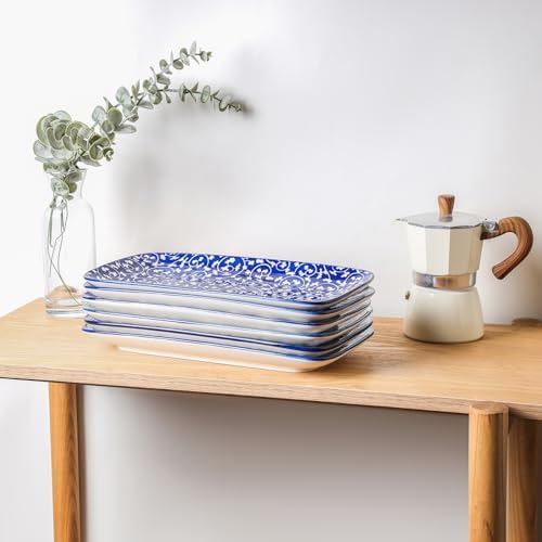 Selamica Ceramic 12 Inch Serving Platters Set of 6, Vintage Blue