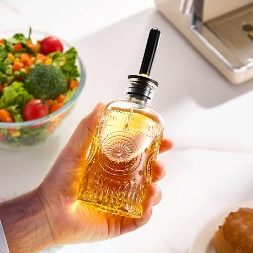 Baalaka Olive Oil Dispenser Bottle, 7 oz Glass Oil Bottle with Metal Spout
