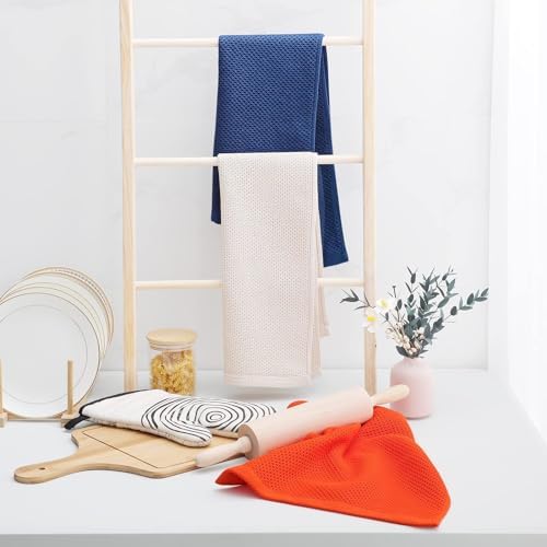 Homaxy 100% Cotton Waffle Weave Kitchen Dish Towels 12-Pack, Navy Blue
