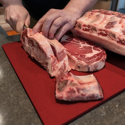 Dexas NSF Certified Polysafe Cutting Board with Handle, 11 x 14.5 Inches, Reversible Kitchen Cutting Board, Red