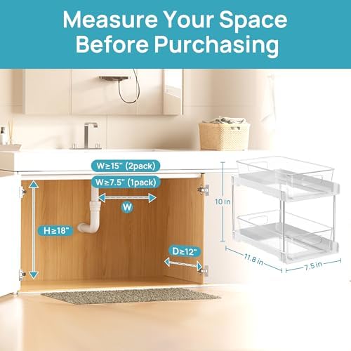 Vtopmart 4 Pack Pull Out Bathroom Under Sink Organizer (S-Standard, White)