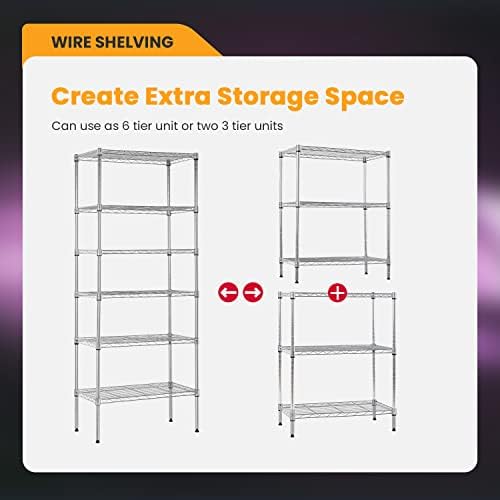 BestOffice | 6-Tier Wire Shelf | 13" x 23" x 59 | Chrome
