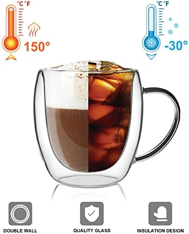 LIBWYS 2 Pack Double Walled Coffee Cups Glasses Mug, 8.5oz Borosilicate