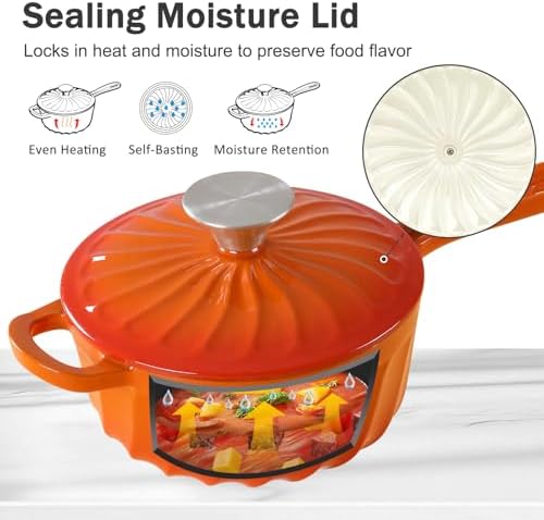 Enameled Cast Iron Sauce Pan with Lid, 1 Quart Saucepan with Lid