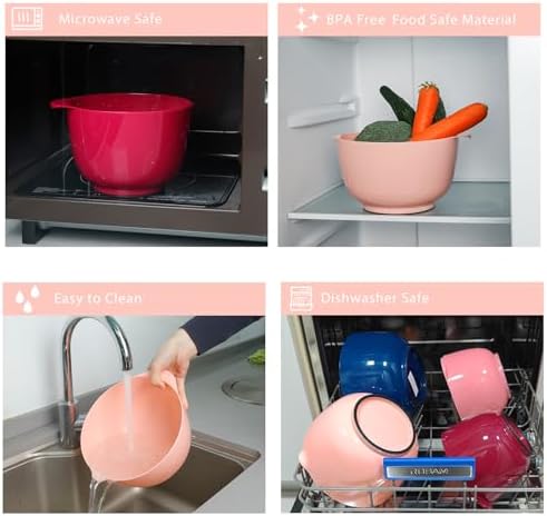 BoxedHome Classic Mixing Bowls Set of 4, BPA Free Plastic, Microwave Safe