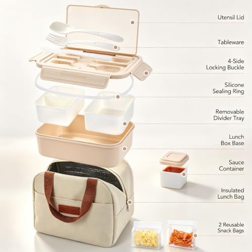 Bento Lunch Box Set for Adults & Kids with Insulated Bag Khaki