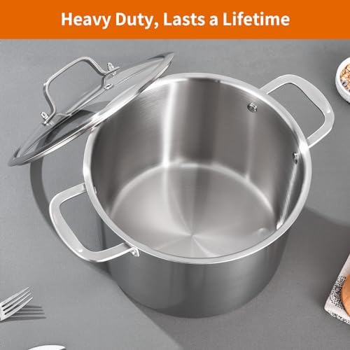 DELARLO Tri-ply Stainless Steel 8 Quart Heavy Duty Induction Stock Pot