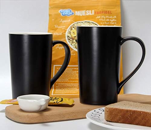 20 oz Large Coffee Mugs, M007 Tall Ceramic Cup with Handle for Dad Men, Set of 2, Black