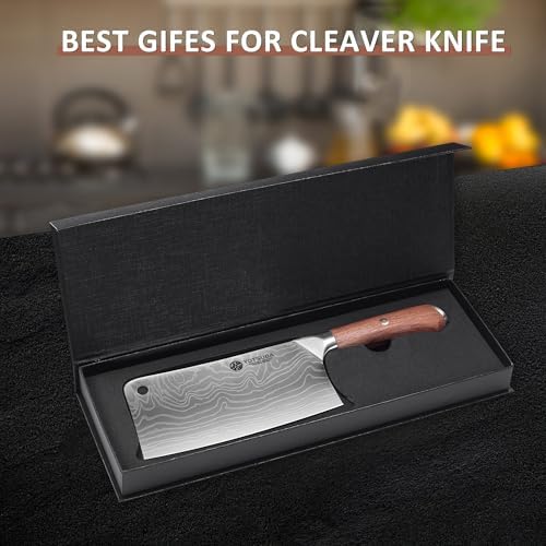 YOTSUBA 7 Inch Cleaver Knife with Full Tang Rosewood Handle
