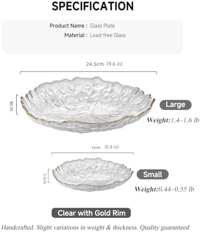 Glass Salad Bowl Irregular Lotus Flower Shape Serving Bowls, Mixing Nut Bowls for Kitchen Fruist, Snack, Dessert, and Ice Cream Candy Dishes (Plate with Gold Rim Crystal Clear, 5.9" (Set of 4))