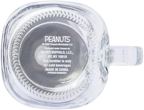 Silver Buffalo Peanuts Snoopy, Glass Mason Jar with Handle and Straw, 21oz