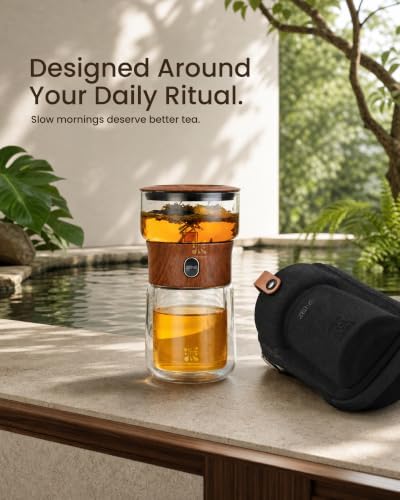 ZENS Glass Infuser Teapot, One Touch Tea Maker for Loose Leaf Tea, Teak