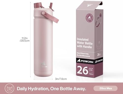 POWCAN 26 oz Insulated Water Bottle with 2-in-1 Straw and Spout Lid, Keep Cold 24H, Leak-Proof, Fits in Car Cup Holder, Stainless Steel Water Bottle for Sports, Travel, Gym, and School (Dried Rose)