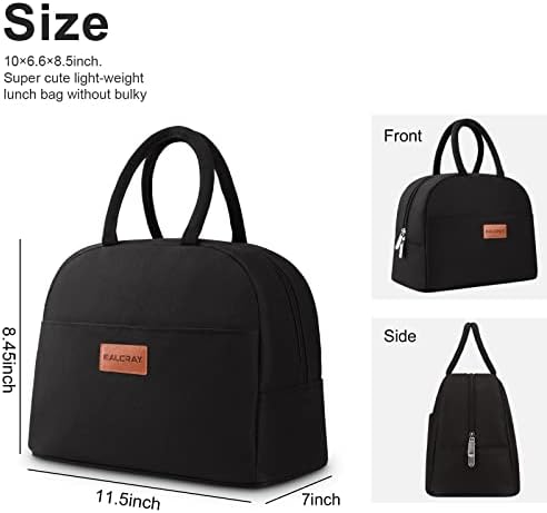 BALORAY Lunch Bag for Women Men Adult Lunch Box (Solid black), L