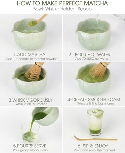 Matcha Set, 4-Piece Matcha Whisk Set with Crystal Glazed Bowl