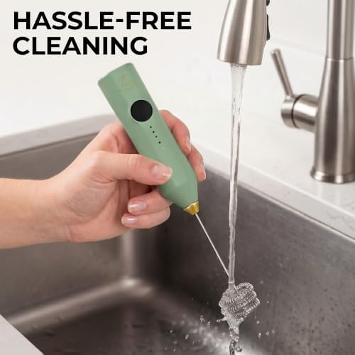 Zulay Kitchen Rechargeable Milk Frother Handheld - Frother Wand, Drink Mixer, Electric Whisk Frother, for Cappuccinos, Matcha & Protein Powder - Dynamic Triple Whisk, 3 Speed 500mAh Forrest Green Gold