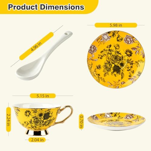 Elegant Floral Tea Cup and Saucer Set with Spoon