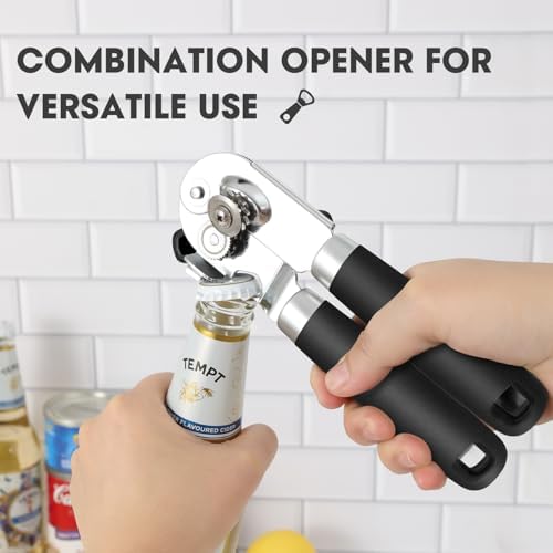 UHIYEE Hand Held Can Opener Manual with Magnet for Home Kitchen, Black