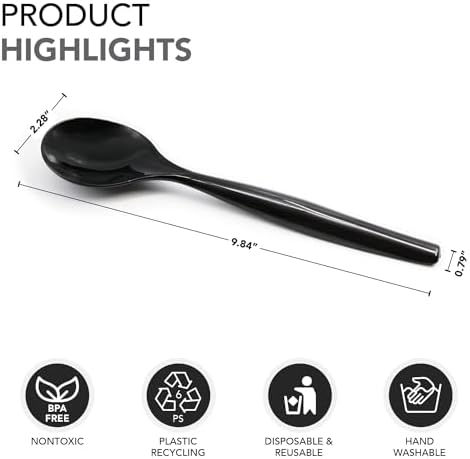 Party Essentials Disposable Heavy Duty Plastic Serving Utensils for Buffets Events Parties, 6-Sets of Spoons/Forks/Tongs, Black