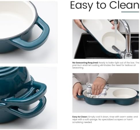 Double Dutch Oven for Bread Baking,Mini Cast Iron Sourdough Loaf Pan(Teal)