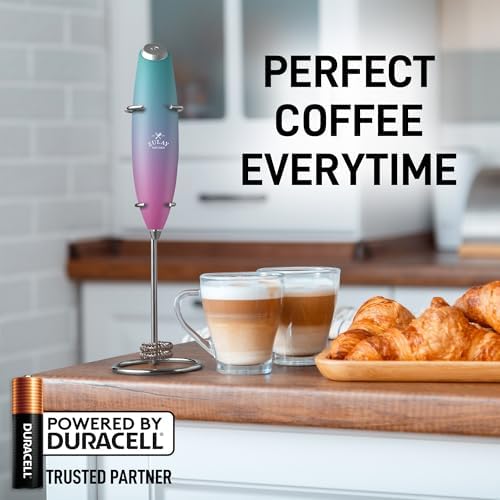 Zulay Kitchen Powerful Milk Frother Wand With Duracell Batteries - Ultra Fast Handheld Drink Mixer - Electric Whisk Foam Maker for Coffee, Lattes, Cappuccino & Matcha - Double Whisk - Bubblegum