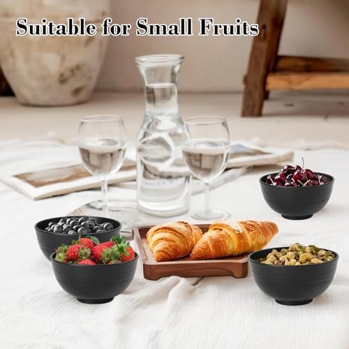 Wrova wheat straw snack bowls 10oz set of 8 - Unbreakable Dessert Bowls for kids - Mini Bowls for Ice Cream,Snack and Fruits - Microwave & Dishwasher Safe Appetizer Bowl Sets - Black