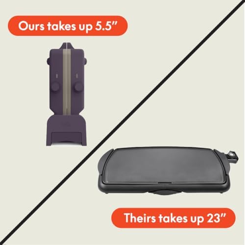 bella 10"x20" Fold and Store Griddle, Non-Toxic, Ceramic Coating, Plum