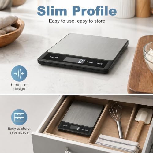 33LB/15KG Digital Kitchen Scale, USB Rechargeable Stainless Steel