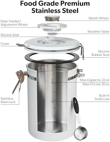 Veken Coffee Canister with Window, Airtight Stainless Steel Container, 22OZ