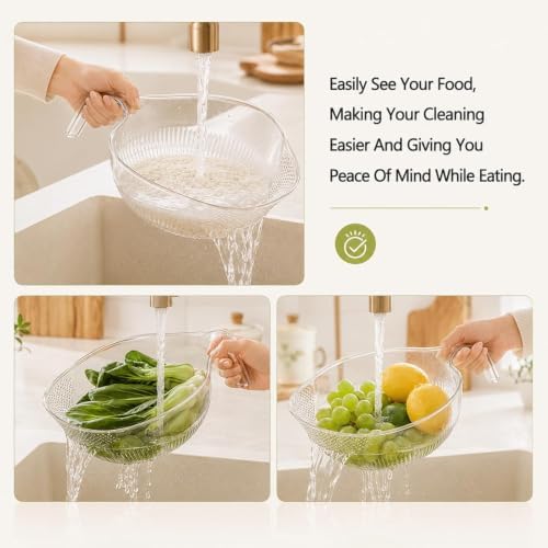 2-In-1 Rice Washing Strainer Bowl, Food‑Grade Plastic with Ergonomic Handle