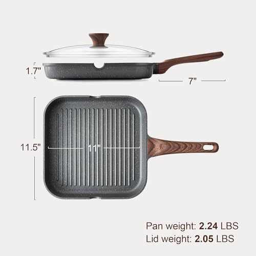 SENSARTE Nonstick Grill Pan with Lid, Grill Pan for Stove Tops, Versatile Griddle Pan with Pour Spouts, Square Grill Pan for Big Cooking Surface, Grill Skillet for Indoor Outdoor Grilling. PFOA Free