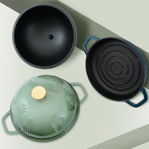 Flavehc Cast Iron Bread Oven With Cloche Lid for Baking - Blue Enameled Dutch Oven With Dome Lid for Sourdough - 5 qt