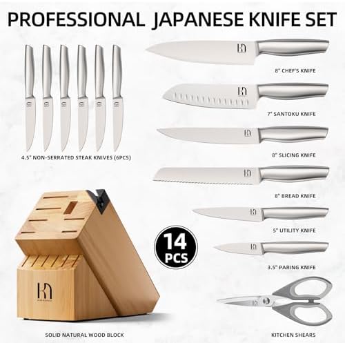 KnifeSaga 14 Pcs Knife Set with Block, Premium, Razor Sharp, Japanese Steel